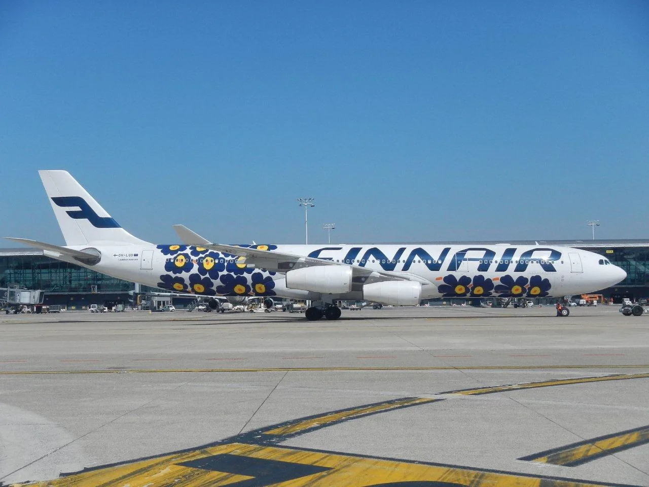 Finnair Airbus A340 aircraft at Brussels Airport.