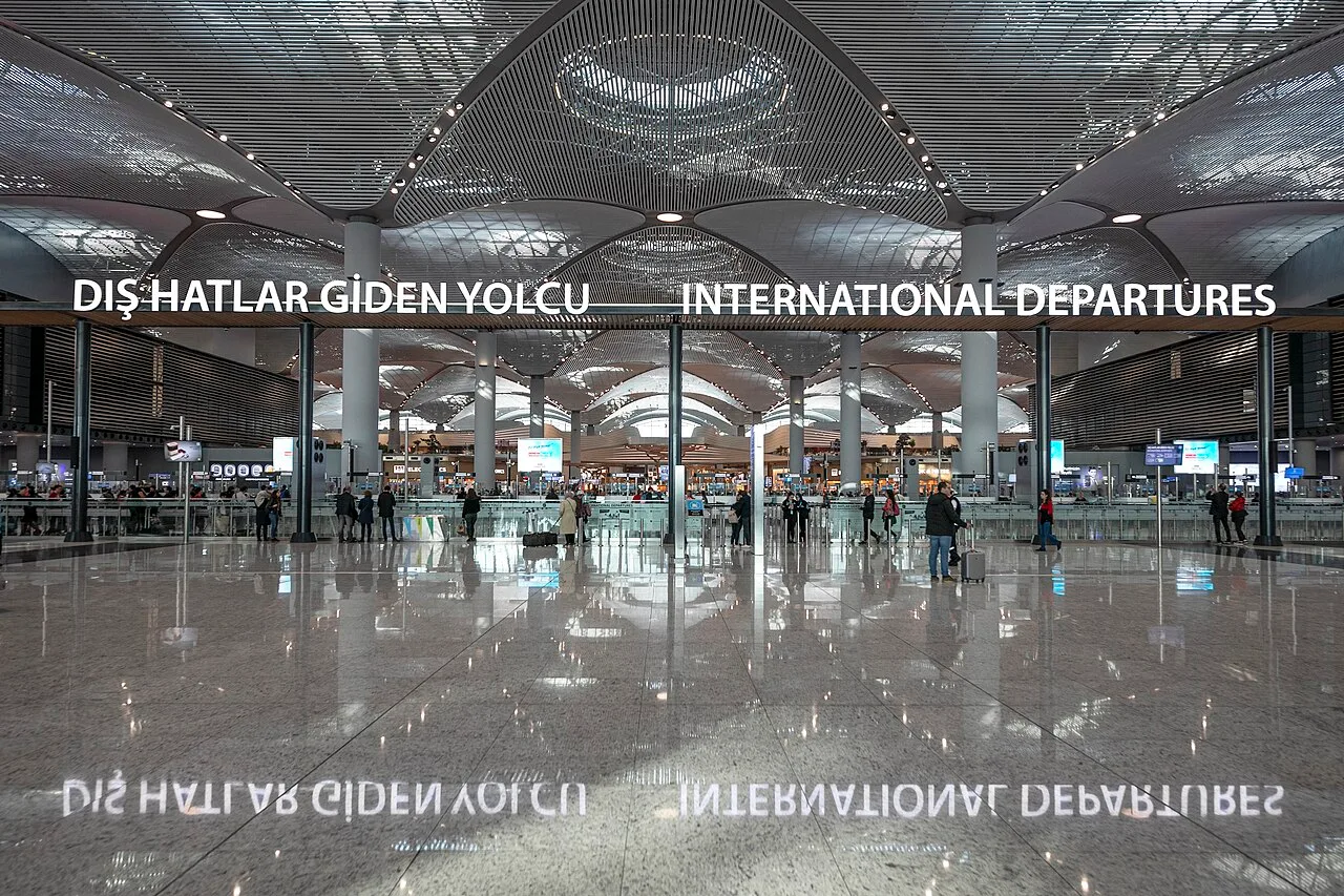 Departures terminal interior at Istanbul Airport.